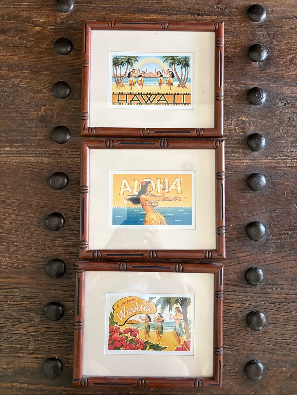 Hula Honey Tropical Triptych - Brown, Blue, Yellow, Green